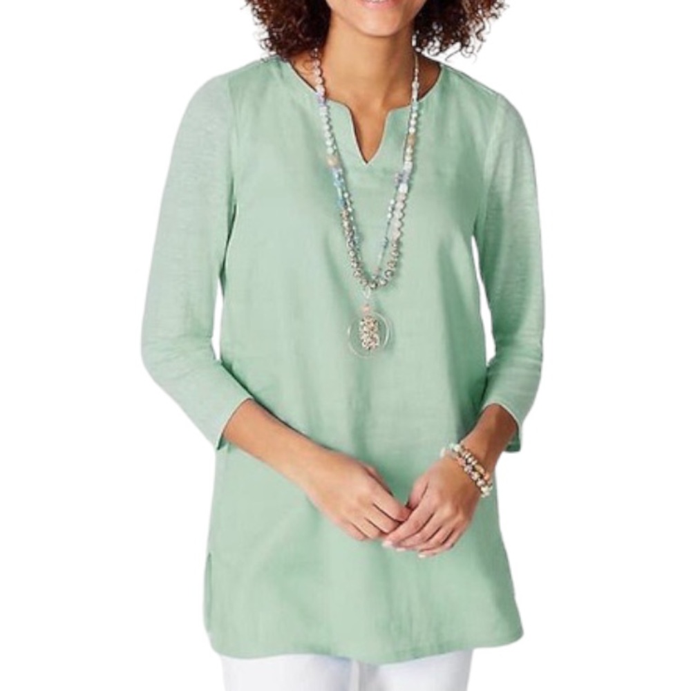 J. Jill Linen Mixed-Media A-Line Tunic Top in Seagrass